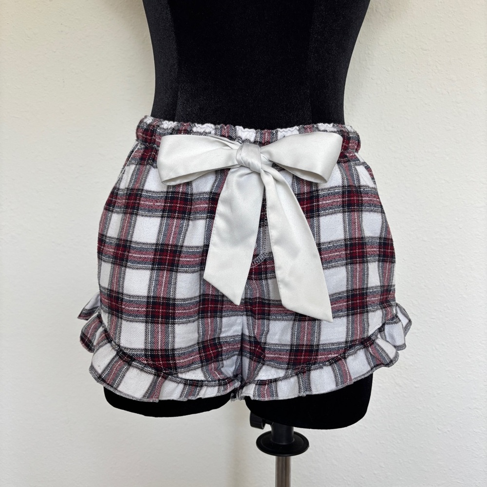Abercrombie & Fitch Red and Cream Flannel Plaid Sleep Shorts with Ruffles